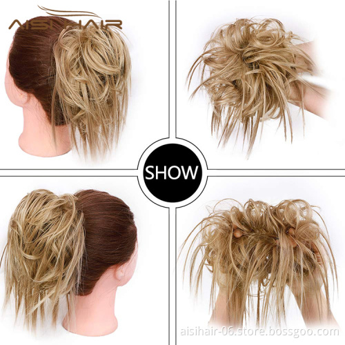 Aisi Hair Synthetic Donut Blonde Chignon Curly Bun Pad Chignon Elastic Band Ribbon Ponytail Rope Rubber Hair Extension For Women